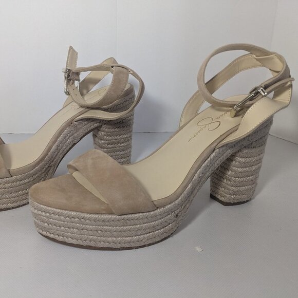 NEW- Size 10M Womens Jessica Simpson Symia Block Heeled Platform Sandals Beige - Picture 1 of 8